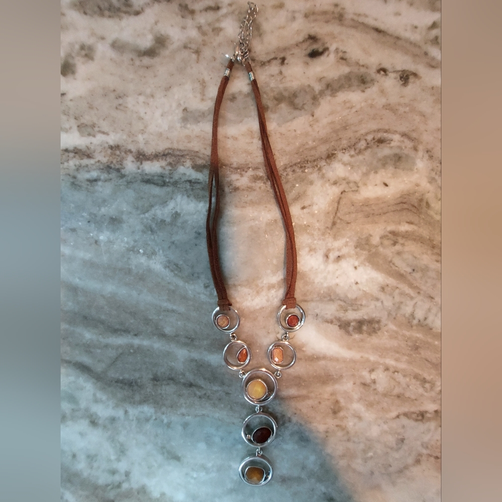 Lia Sophia brown cord neutral tones necklace